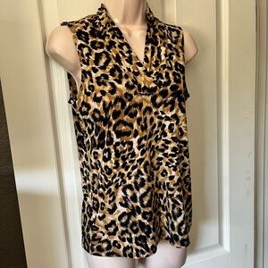 Anne Klein Animal Print V-Neck Blouse